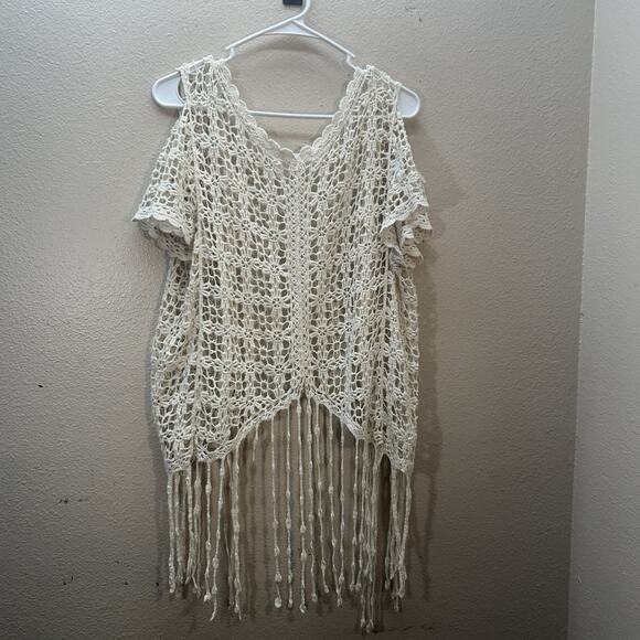 RoomMates Vest SZ XL Beige Tan Boho Festival Sheer Kimono Duster Cover Up Fairy - Picture 4 of 4